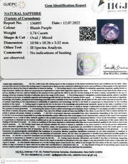 5.74/CT Natural Blue Sapphire with Govt Lab Certificate (6771)